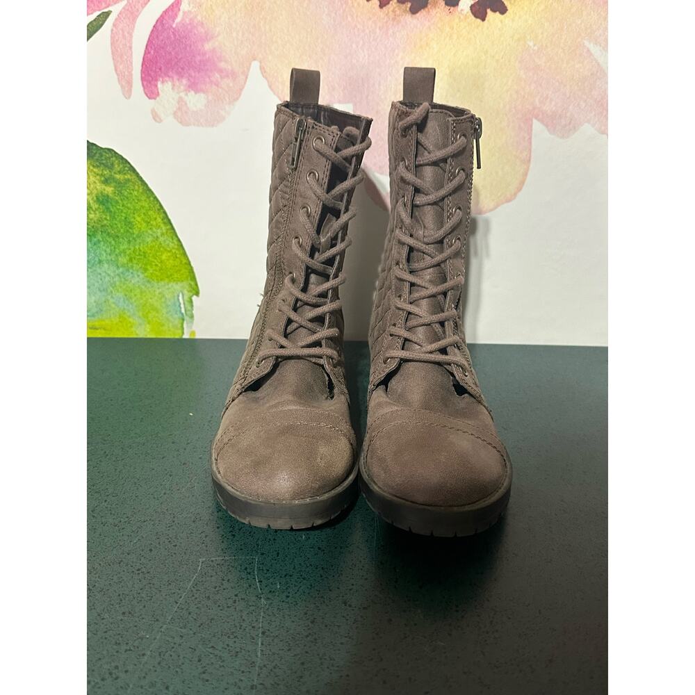 Mossimo Women's Lace Up Combat Boots, Quilted Sides with Zipper Sz 7 1/2, Brown